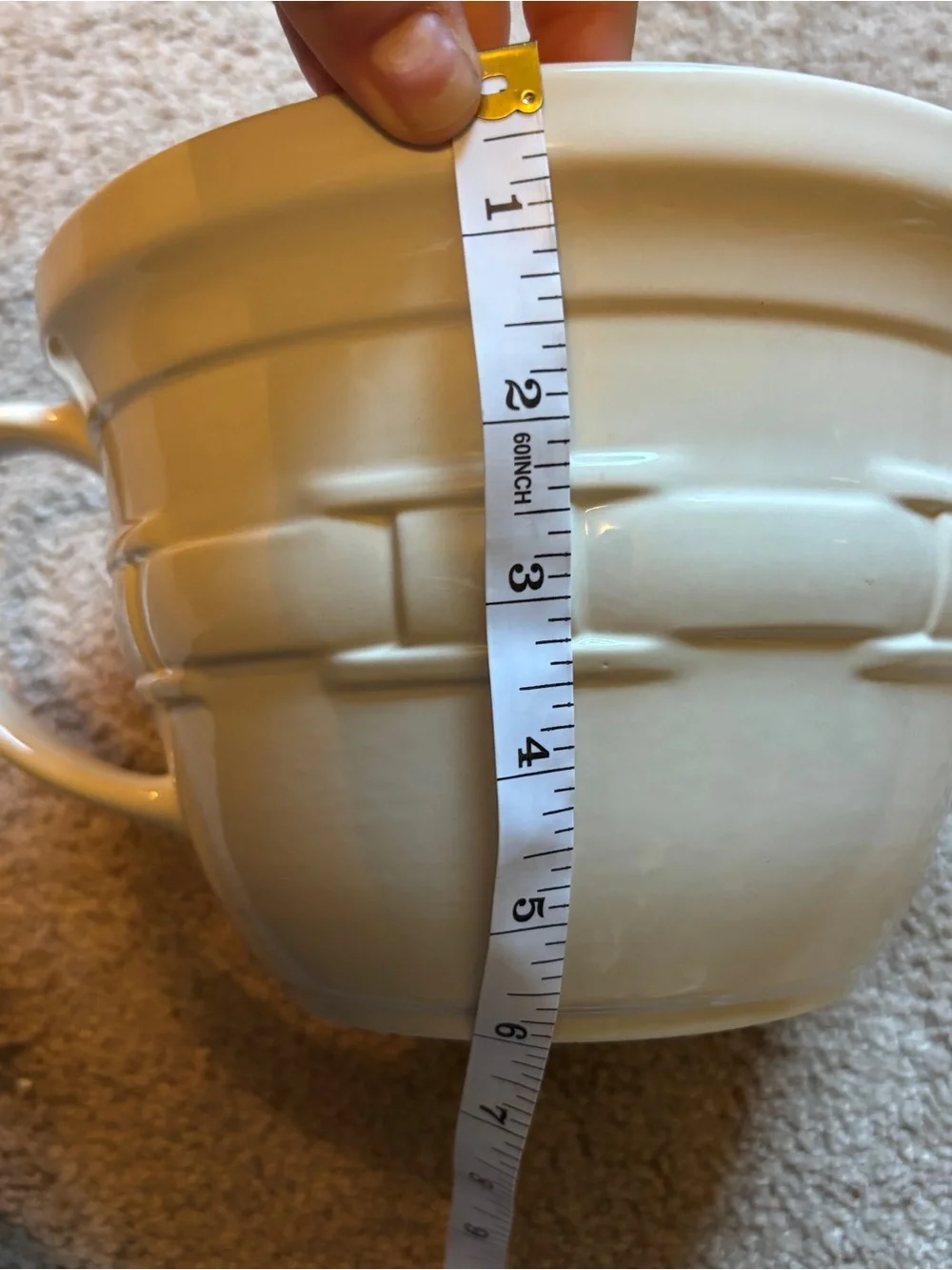 Longaberger Cream Ceramic Mug with Basket-Weave Detail